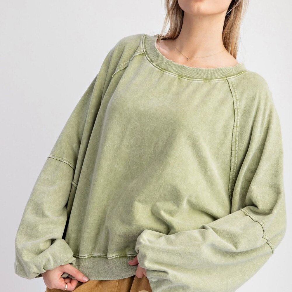 New Easel Sage Green Pullover with bubble sleeves